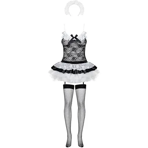 Еротичний костюм покоївки зі спідницею Obsessive Housemaid 5 pcs costume чорно-білий L/XL - фото 5