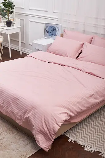 Комплект постельного белья Moon&Star Satin Stripe Stripe Pink полуторный евро 160х220 наволочки 4х50х70 - фото 1