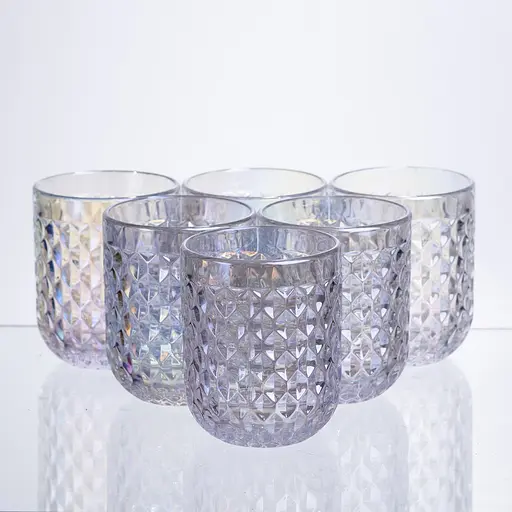 Набор стаканов 6 штук по 250 мл из толстого стекла рельефные rainbow HP-19-256 стакан прозрачный для лимонадов газировки Yiwu HP-19-256 - фото 1