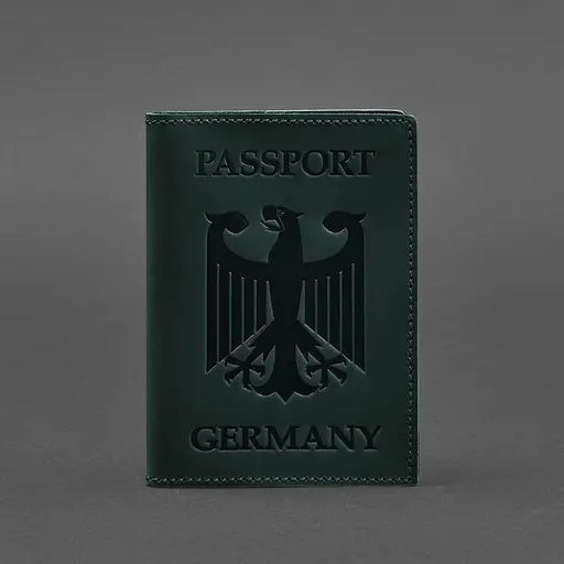 Кожаная обложка для паспорта с гербом Германии зеленая Crazy Horse - фото 5