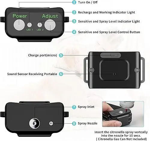 Ошейник против лая цитронелла, ошейник против лая собак цитронелла, 2 чувствительных и просторных уровня Ошейники от цитронелла для собак - фото 2