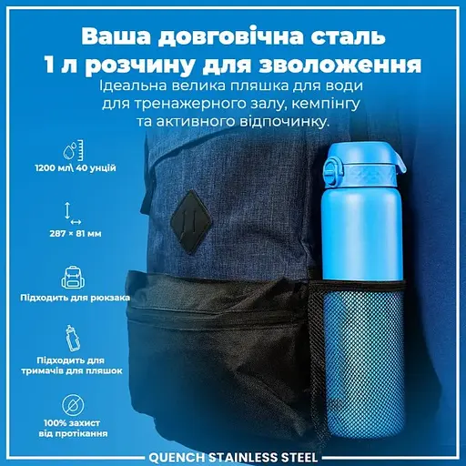 Пляшка для води ION8 металева 1200 мл Stainless Steel Blue (I8SS1000BLU) - фото 5