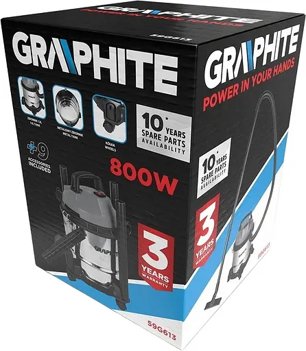 Пилосос професійний Graphite 800 Вт 12 кПа контейнер 12 л колеса - фото 8
