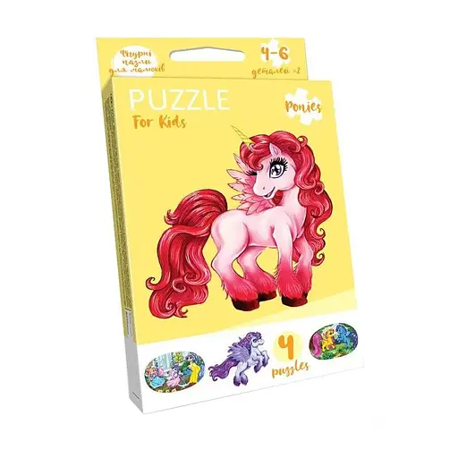 Дитячі пазли "Puzzle For Kids Єдиноріг червоний" Danko Toys PFK-10, 4 картинки - фото 1