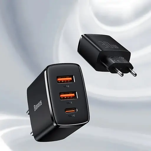 Зарядний пристрій 3 порти Baseus 30 W (1Type-C + 2 USB) CCXJ-E01 чорний - фото 3