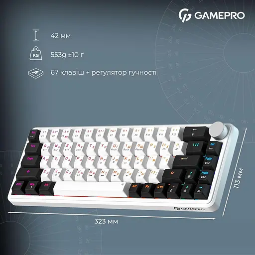 Клавіатура GamePro Asgard Valhalla 65% Compact QLAB Orange Switches (MK210W Pro) - фото 5