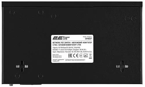 Коммутатор 2E PowerLink SP802F Black неуправляемый 8xFE PoE 10/100M 2xFE Uplink 10/100M 150 Вт автоопределение полярности (2E-SP802F-2) - фото 3