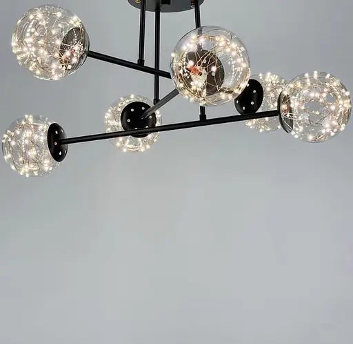 Черная LED люстра на 6 прозрачных плафонов со встроенными светодиодами Line.F K 26/6 BK - фото 1