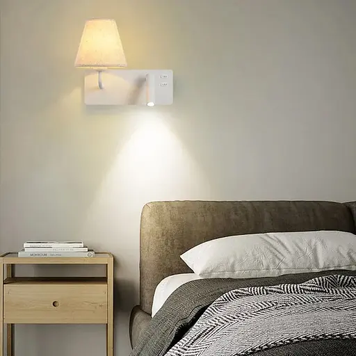 Біле праве бра із плафоно-абажуром та спотом на 2 вимикачі | Line F | Арт. WJ081/2 R WT - фото 4