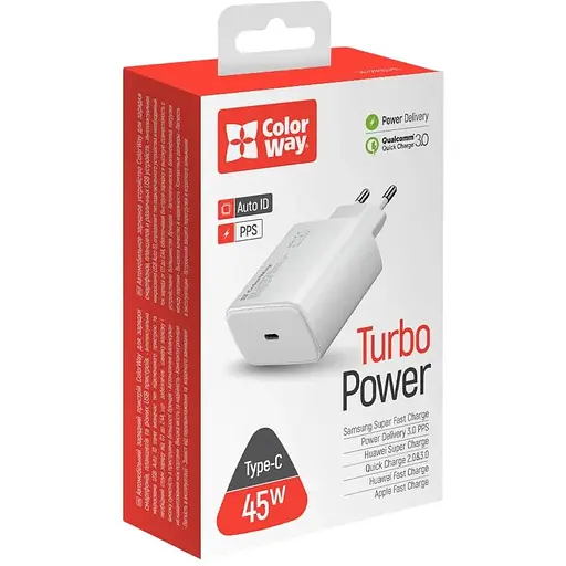 Зарядний пристрій ColorWay Power Delivery Port PPS USB Type-C (45W) White