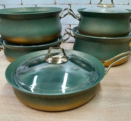Набір каструль O.M.S. Collection 3045 з гранітним покриттям з кришками Зелений (Туреччина) - фото 2