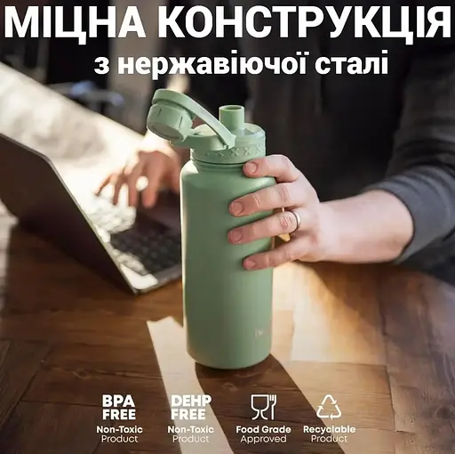 Пляшка для води Smartshake Bohtal Insulated Sports Bottle 960 ml/32 oz Black Batman металева з подвійною вакуумною ізоляцією (11292301) - фото 5