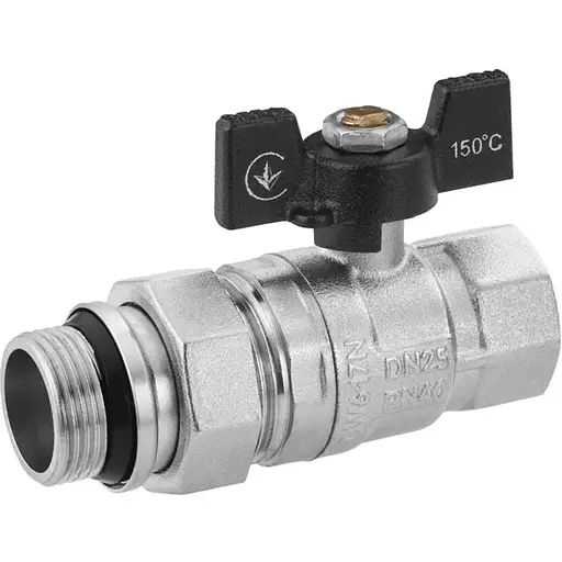 Кран-американка кульовий Kroner прямий 1" ВЗ PN40 метелик, нікельований (CV033222) - фото 1