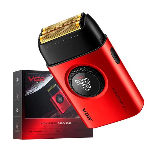 Електробритва акумуляторна шейвер VGR V-378 9000RPM LCD + дорожня сумочка (Червоний) - фото 2