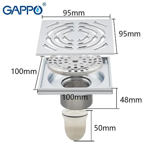 Трап для душа вертикальный Gappo G81550 латунь 150x150 мм хром - фото 4