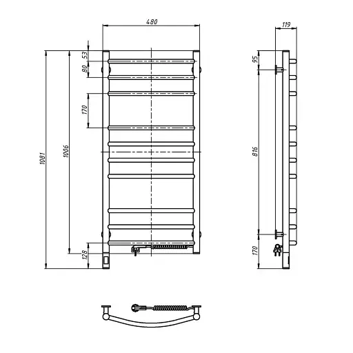Рушникосушка Камелія 480х1000 Sensor ліве підключення з таймером чорний муар - фото 4