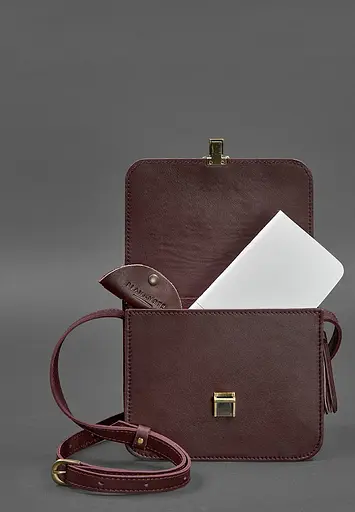 Шкіряна жіноча бохо-сумка Лілу бордова Krast - фото 3