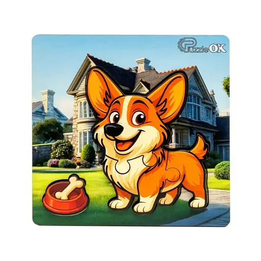 Дерев'яний пазл-вкладиш "Веселий песик" PuzzleOK Puz-88753 А6, 4 елементи - фото 1