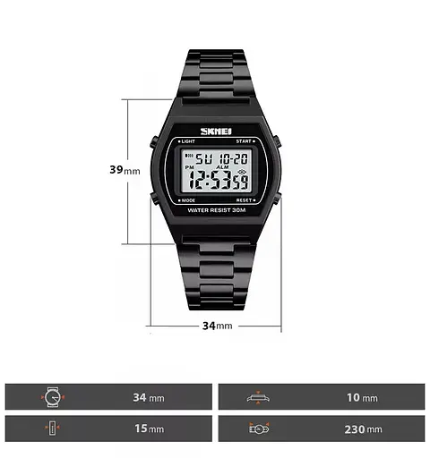 Наручний електронний ретро годинник Skmei 1328 Чорний - фото 5