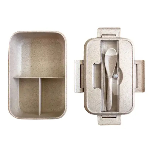 Ланч бокс из пшеничной соломы 1000мл с ложкой и кит палочки для микроволновки - фото 2