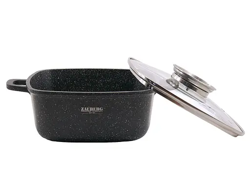 Каструля-котел квадратна котел 5.4 л 27.5 см з покриттям під мармур і кришкою, Zauberg Чорний 86970 - фото 2