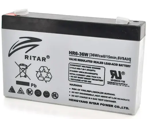 Акумуляторна батарея для ДБЖ Ritar AGM 6 V / 9 А*ч (HR6-36W) - фото 1