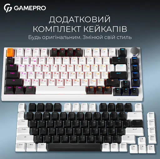 Клавіатура бездротова ігрова механічна GamePro MK-160-W Pro White-Black QLAB Orange Switches Hot-Swap - фото 8