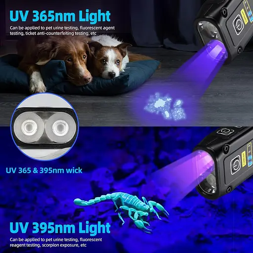 УФ-ліхтарик DARKBEAM 365+395 Blacklight, світлодіодні ліхтарі EDC high Lumen USB C Перезаряджувана лампа Woods, мінімагнітний COB - фото 4