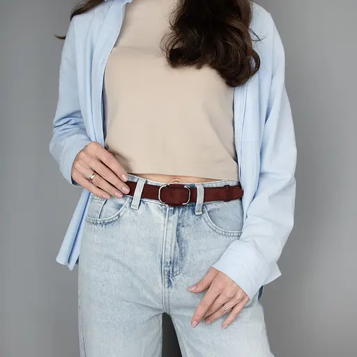 Ремінь жіночий замшевий JK-2548 бордовий з темною пряжкою (100 см) - фото 2