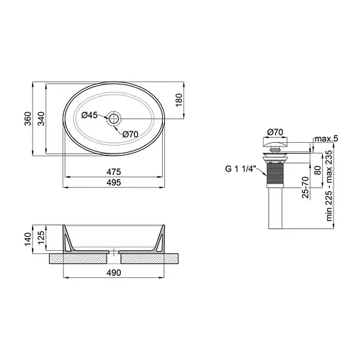 Умивальник Qtap Kolibri накладний овальний 500x360x140 мм White + донний клапан PU02, Білий - фото 2