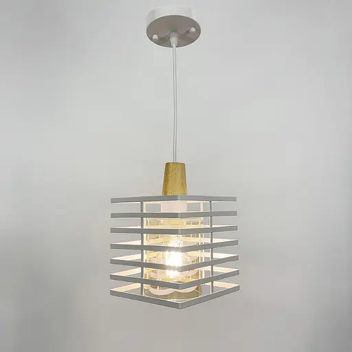 Світильник в стилі Лофт з білим корпусом решіткою та янтарним плафоном Line.F 12391/1 WT+AM - фото 4