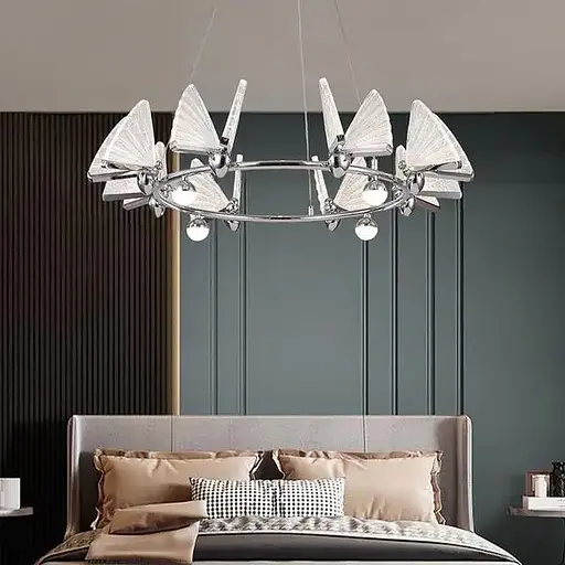 Світлодіодна люстра з 8 метеликами в срібному корпусі | Арт. CA 02/8 CH | Line F - фото 1