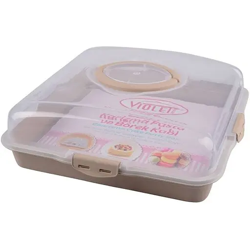 Тортовщица пластиковая Violet House 0036 Каризма Cappucino квадратная с крышкой 13х38х38 см. 
