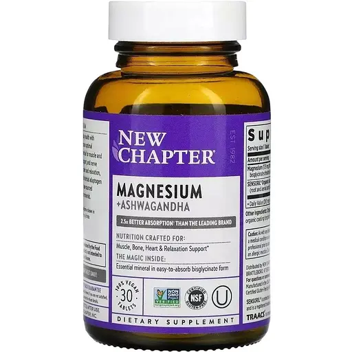 Магній та Ашваганда New Chapter Magnesium + Ashwagandha 30 таблеток - фото 1