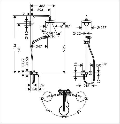 Душова система Hansgrohe Croma Select S 180 2jet Showerpipe хром/білий 27255400, Хром - фото 2