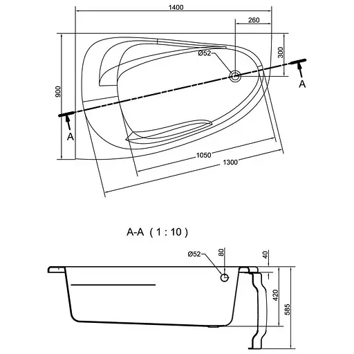 Ванна акрилова Cersant Joanna New 140x90 L - фото 3
