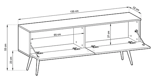 Тумба під телевізор Perfect Home Оро / Oro 2-дверна з золотими ніжками RTV135 MDF Сірий (PFH-091330) - фото 2