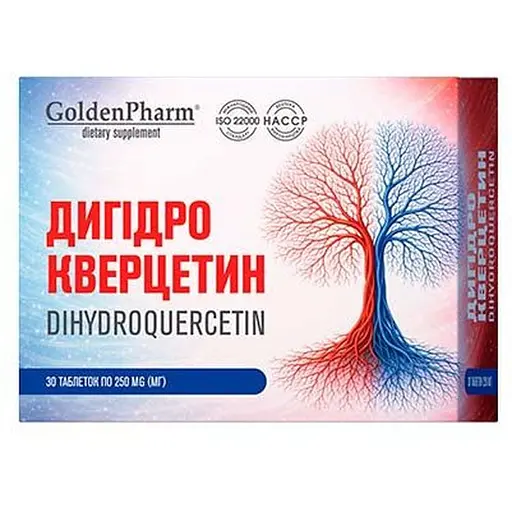 Дигідрокверцетин Golden Pharm 250 мг 30 таблеток (4820183475190)