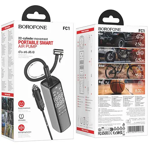 Автомобільний насос Borofone FC1 Air Pump Black Gray - фото 6