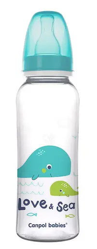 Бутылочка с узким отверстием 250 мл с рисунком "LOVE&SEA" Бирюзовая - фото 1