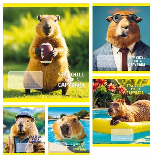 Зошити учнівські 24 аркуша клітинка Тверда CAPYBARA, 20 шт. в упаковці
