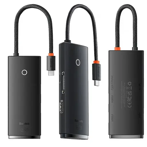 Переходник HUB Baseus Lite Series 6in1 (Type-C to HDMI+2xUSB3.0+Type-C Data+SD/TF) (WKQX050001) Black - фото 2
