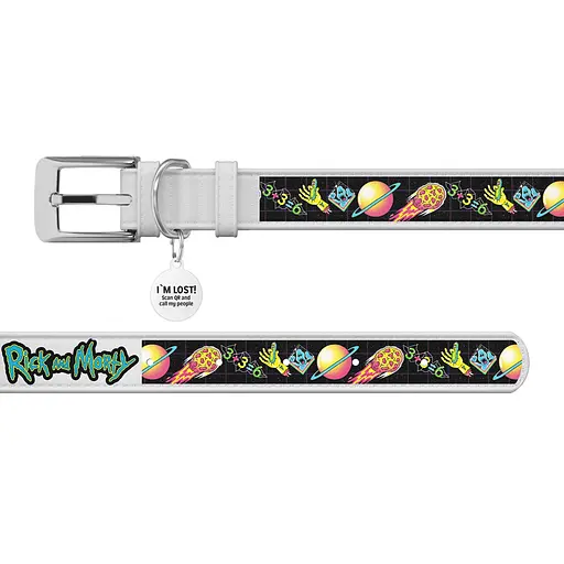 Нашийник для собак шкіряний Waudog Design з QR-паспортом "Рік та Морті 3" XS Ш 12 мм Д 20-28 см білий - фото 3