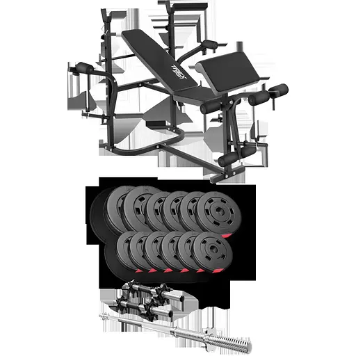 Набор Hop-Sport Premium 38кг со скамьей TX-020, штангой и гантелями