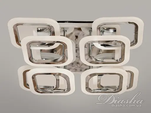 Стельова LED люстра з пультом, диммером і підсвічуванням, 110W, хром - фото 3