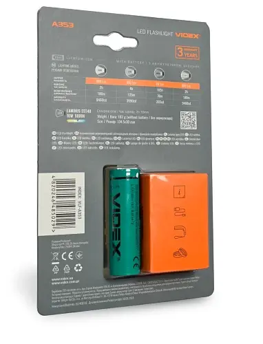 Фонарь ручной Videx A353, Black, 900 Лм, 5000K, до 180 м, 4 режима работы, линзы из закаленного стекла, светодиод Luminus SST40 (10 Вт), аккумулятор (Li-ion 21700 4000mAh), Type-C, IP66 (VLF-A353) - фото 2
