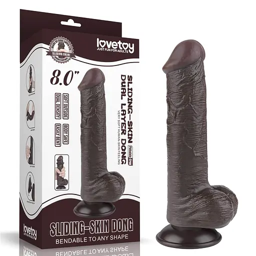 Фалоімітатор Lovetoy Sliding-Skin Dual Layer Dong 8'' 20.8 см (чорний) - фото 3