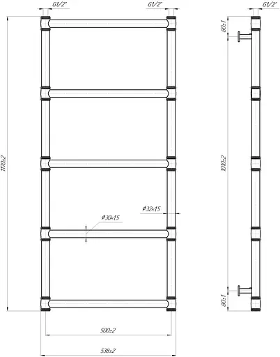 Водяна рушникосушка Mario Прованс Inox 1170x538/500 1.7.044604.P, Хром, нижнее - фото 4