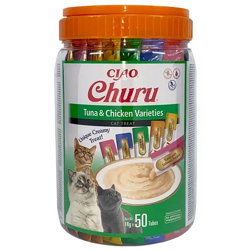 Лакомство Inaba Churu для кошек, сливочный мусс в стеках, разновидности тунца/курицы 4х14 г - фото 1