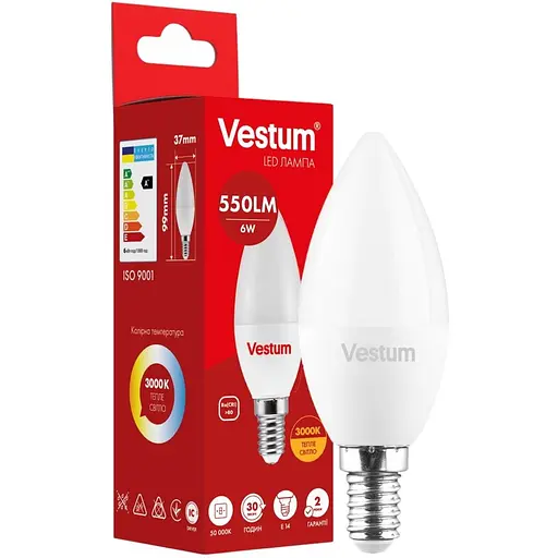 Світлодіодна лампа Vestum C37 6W 3000K 220V E14 1-VS-1304